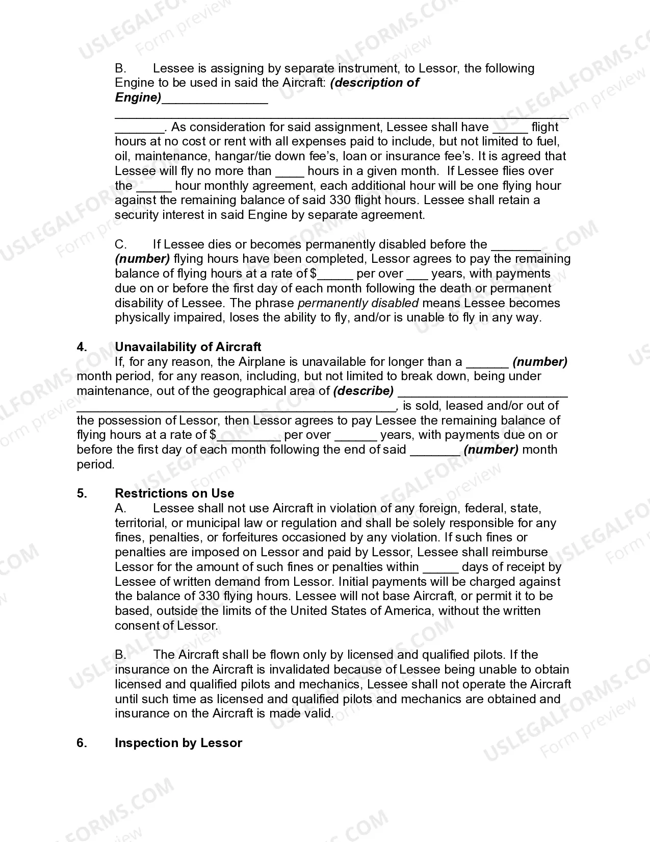 Preview Aircraft Lease Agreement with Lessee to Supply New Engine in Exchange for Flight Hours and take a Security Interest in Engine