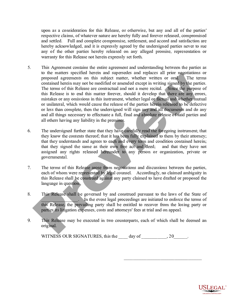 page 1 Settlement Agreement and Release of Claims - Litigation - Breach of Contract preview