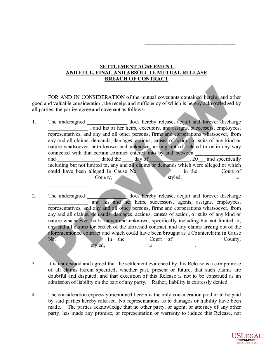 page 2 Settlement Agreement and Release of Claims - Litigation - Breach of Contract preview