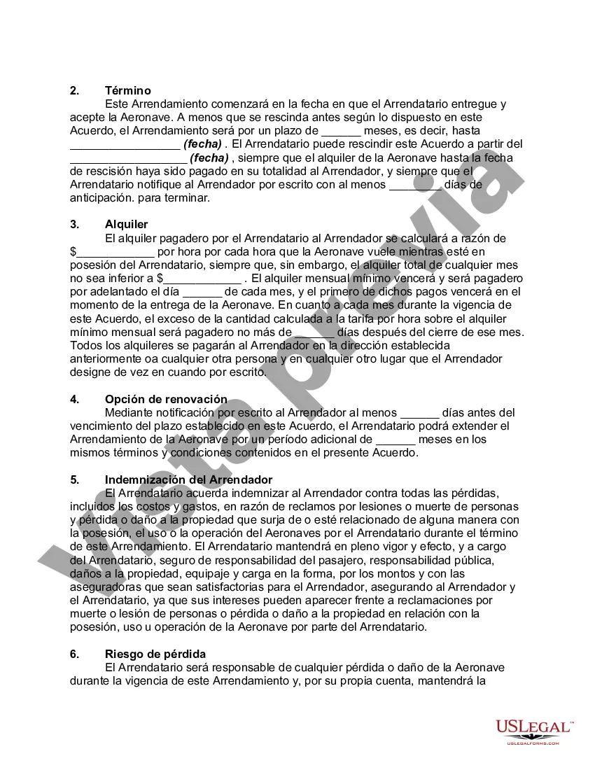 Preview Contrato de Arrendamiento de Aeronave con Opción a Renovar