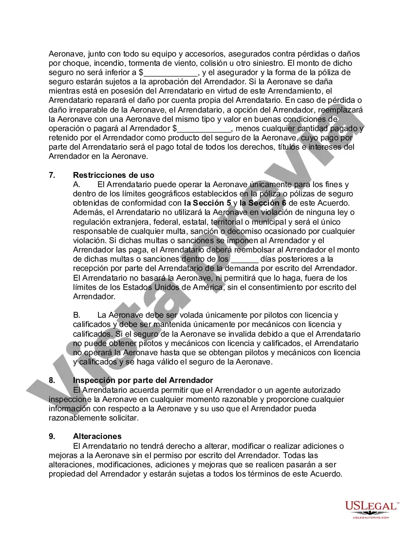 Preview Contrato de Arrendamiento de Aeronave con Opción a Renovar