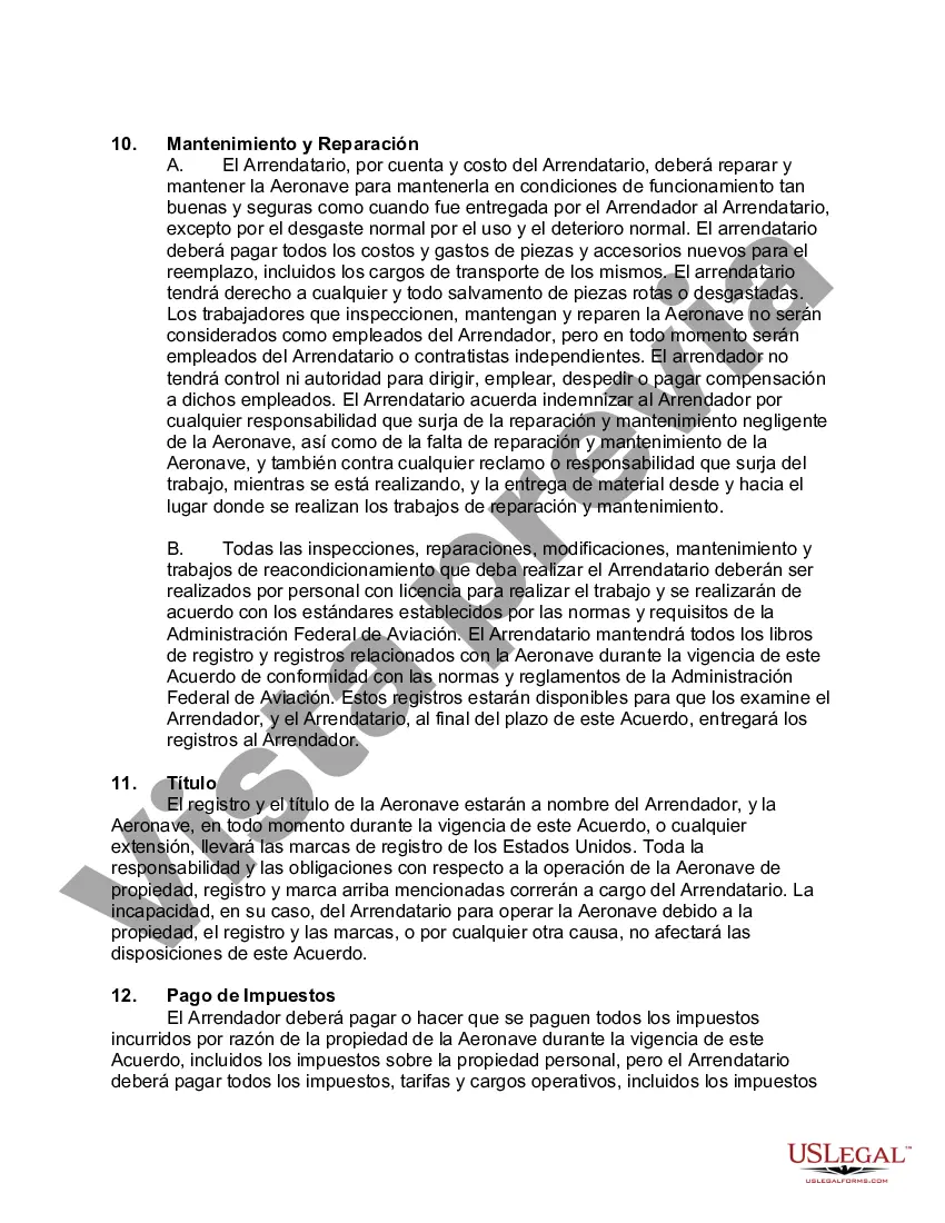Preview Contrato de Arrendamiento de Aeronave con Opción a Renovar