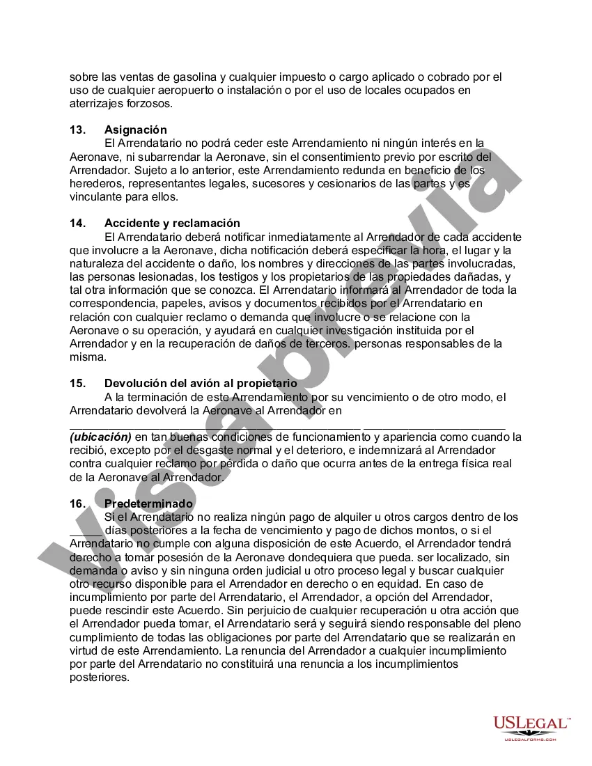 Preview Contrato de Arrendamiento de Aeronave con Opción a Renovar