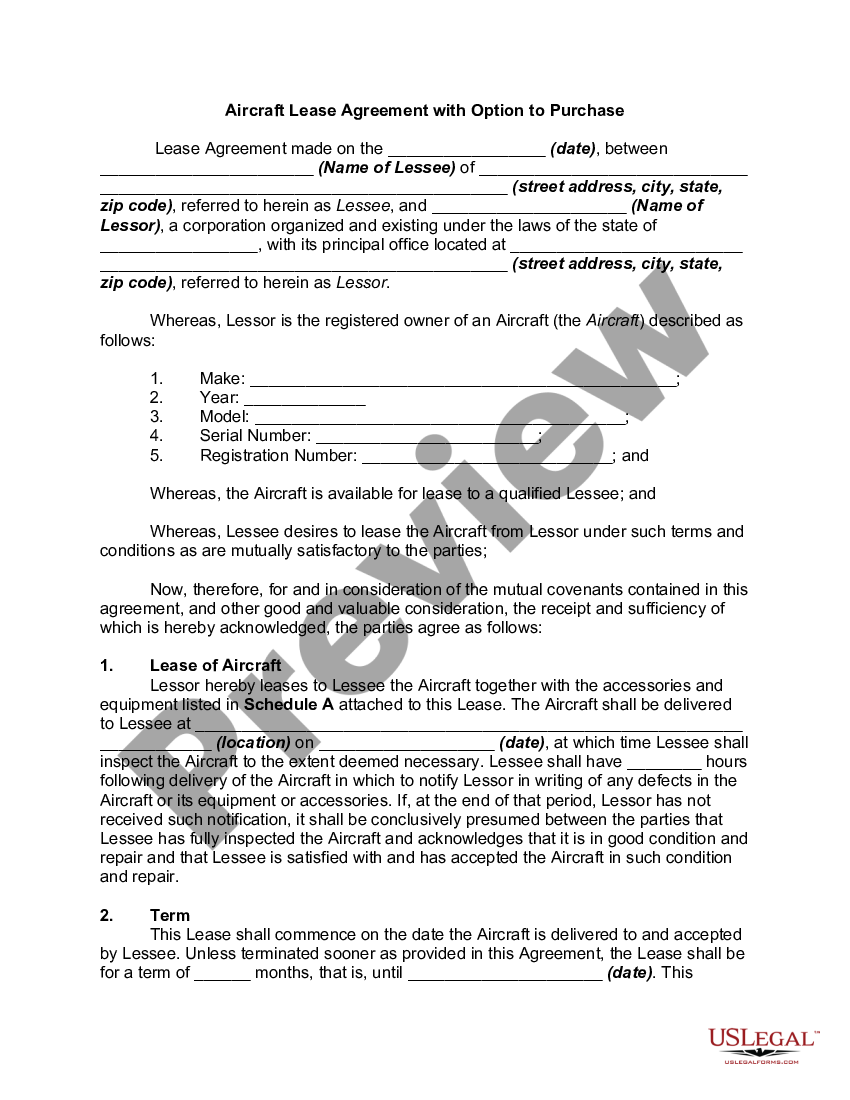 Aircraft Lease Agreement Template