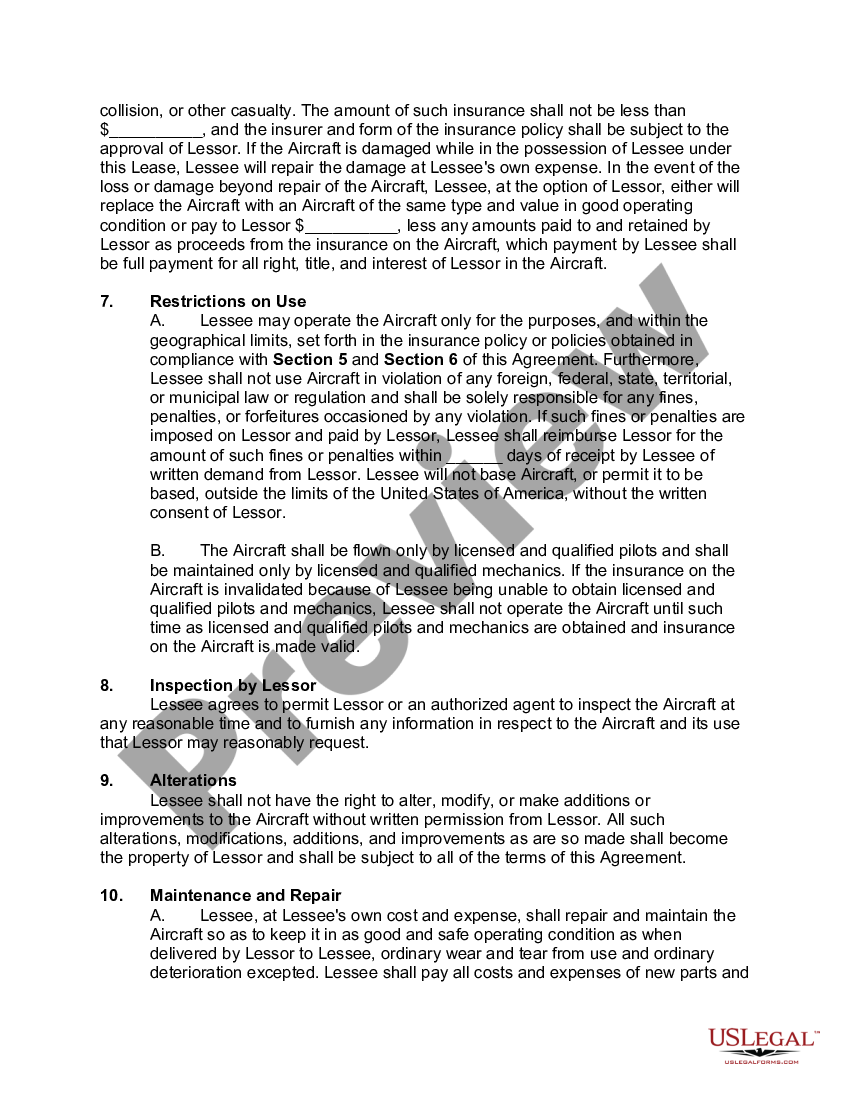 Aircraft Lease Agreement with Option to Purchase Aircraft Lease