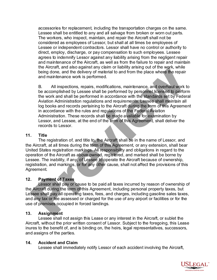 Aircraft Lease Agreement with Option to Purchase Aircraft Lease