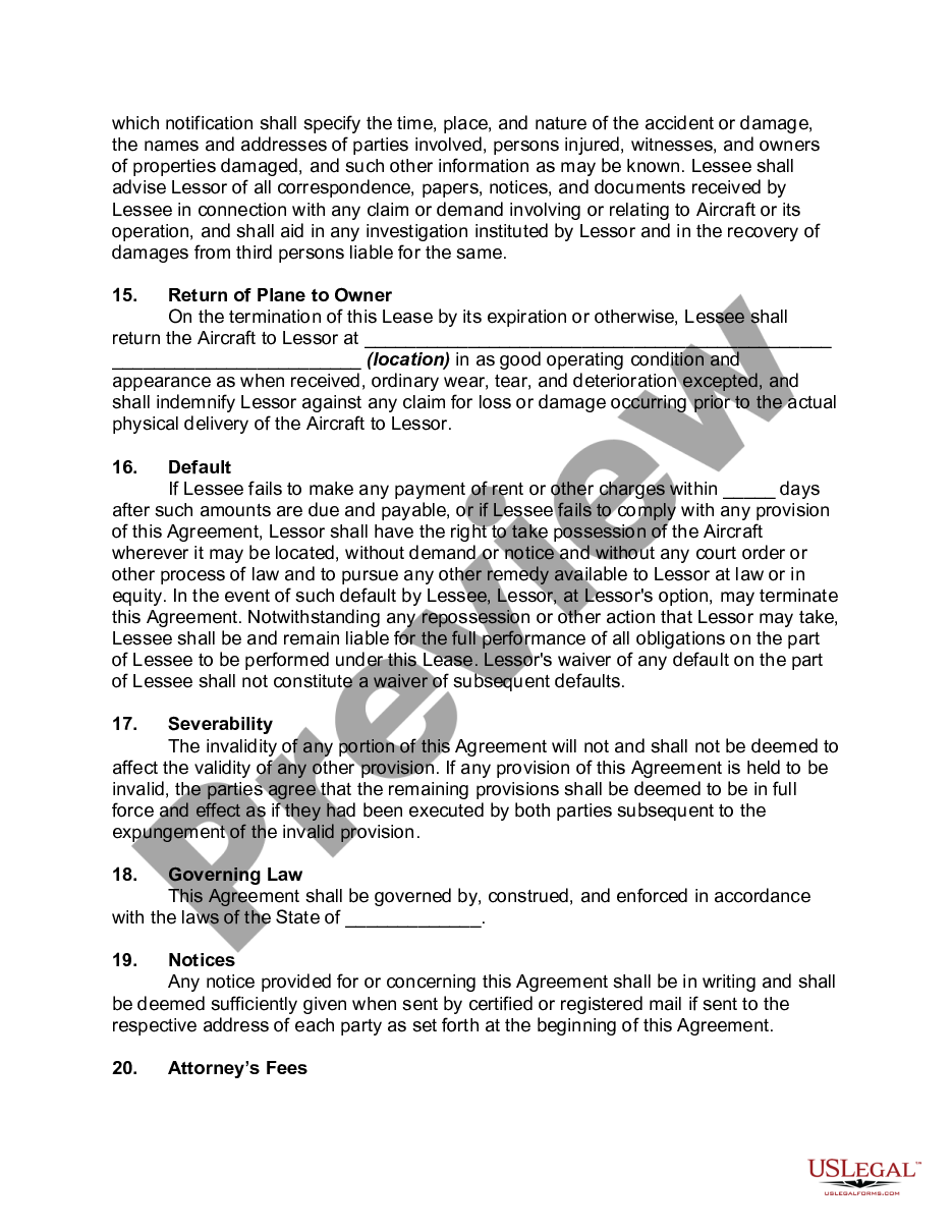 Aircraft Lease Agreement with Option to Purchase Aircraft Lease