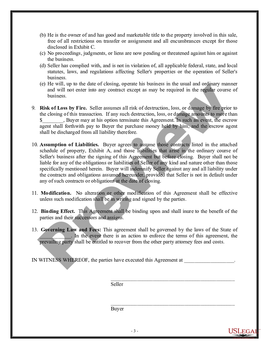 form Agreement for Sale of Business - Sole Proprietorship - Asset Purchase preview