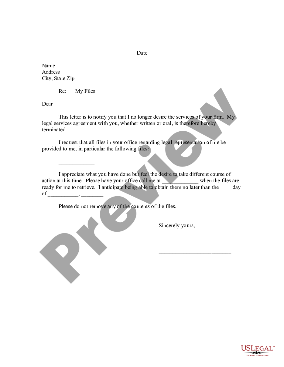 form Notice to Terminate Legal Services Agreement and Return File preview