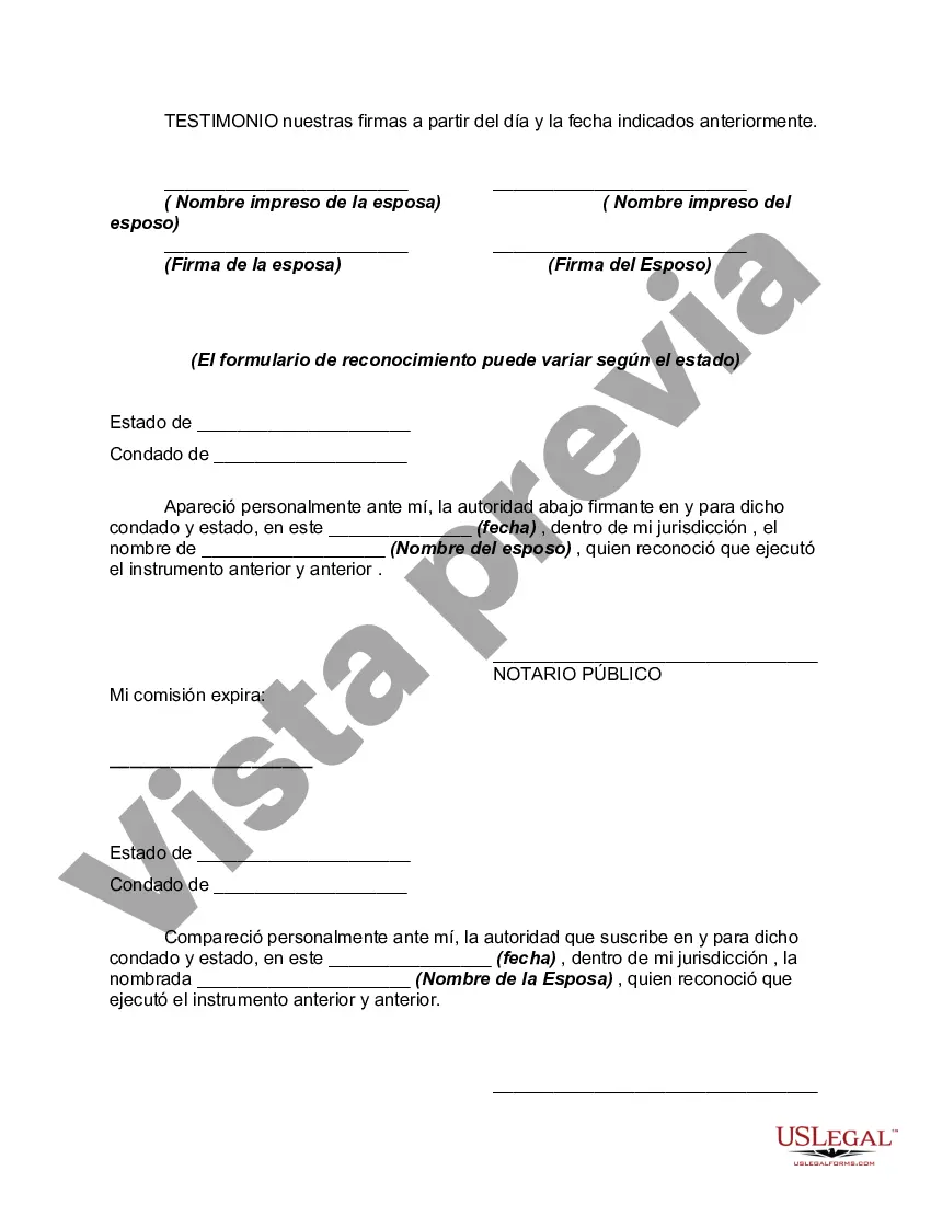 Preview Descargo de responsabilidad mutuo de los cónyuges sobre el interés en la propiedad de cada uno