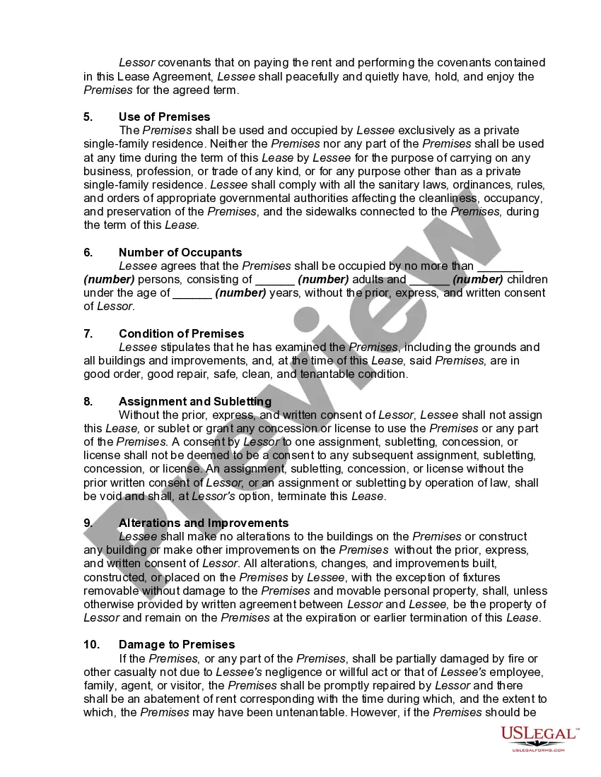 Get Lease of Unfurnished House with Move In and Move Out Inspection Report, Pet and Military Clause Preview Lease of Unfurnished House with Move In and Move Out Inspection Report, Pet and Military Clause