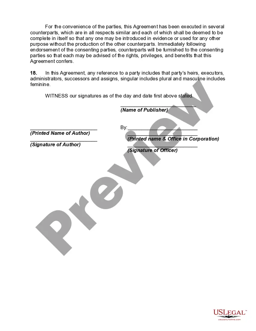 Get Publishing Contract Including Right to License Work in Book Form as well as Media other than Book Form Preview Publishing Contract Including Right to License Work in Book Form as well as Media other than Book Form