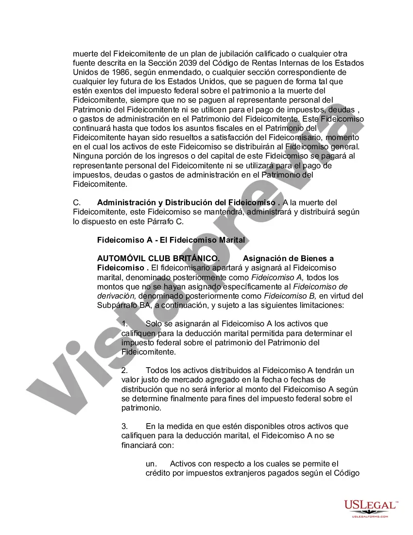 Preview Fideicomiso de deducción marital - Fideicomiso A y Fideicomiso de derivación B