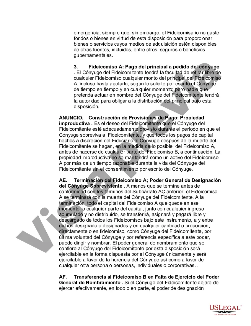 Preview Fideicomiso de deducción marital - Fideicomiso A y Fideicomiso de derivación B