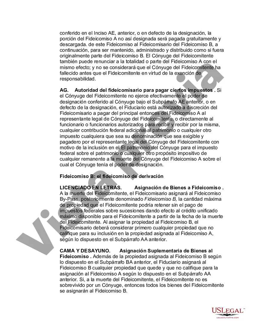 Preview Fideicomiso de deducción marital - Fideicomiso A y Fideicomiso de derivación B