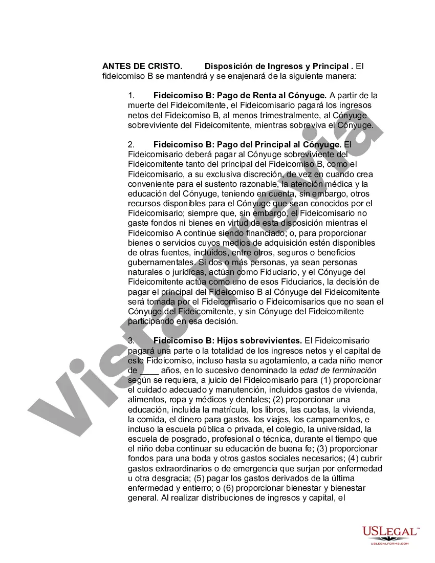Preview Fideicomiso de deducción marital - Fideicomiso A y Fideicomiso de derivación B