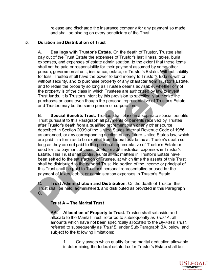 Marital Deduction Trust - Trust A And Bypass Trust B - Trust B | US ...