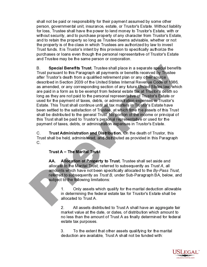 Get Marital Deduction Trust - Trust A and Bypass Trust B Preview Marital Deduction Trust - Trust A and Bypass Trust B