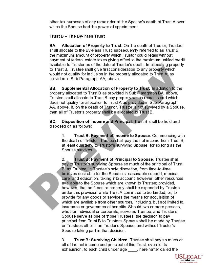 Get Marital Deduction Trust - Trust A and Bypass Trust B Preview Marital Deduction Trust - Trust A and Bypass Trust B