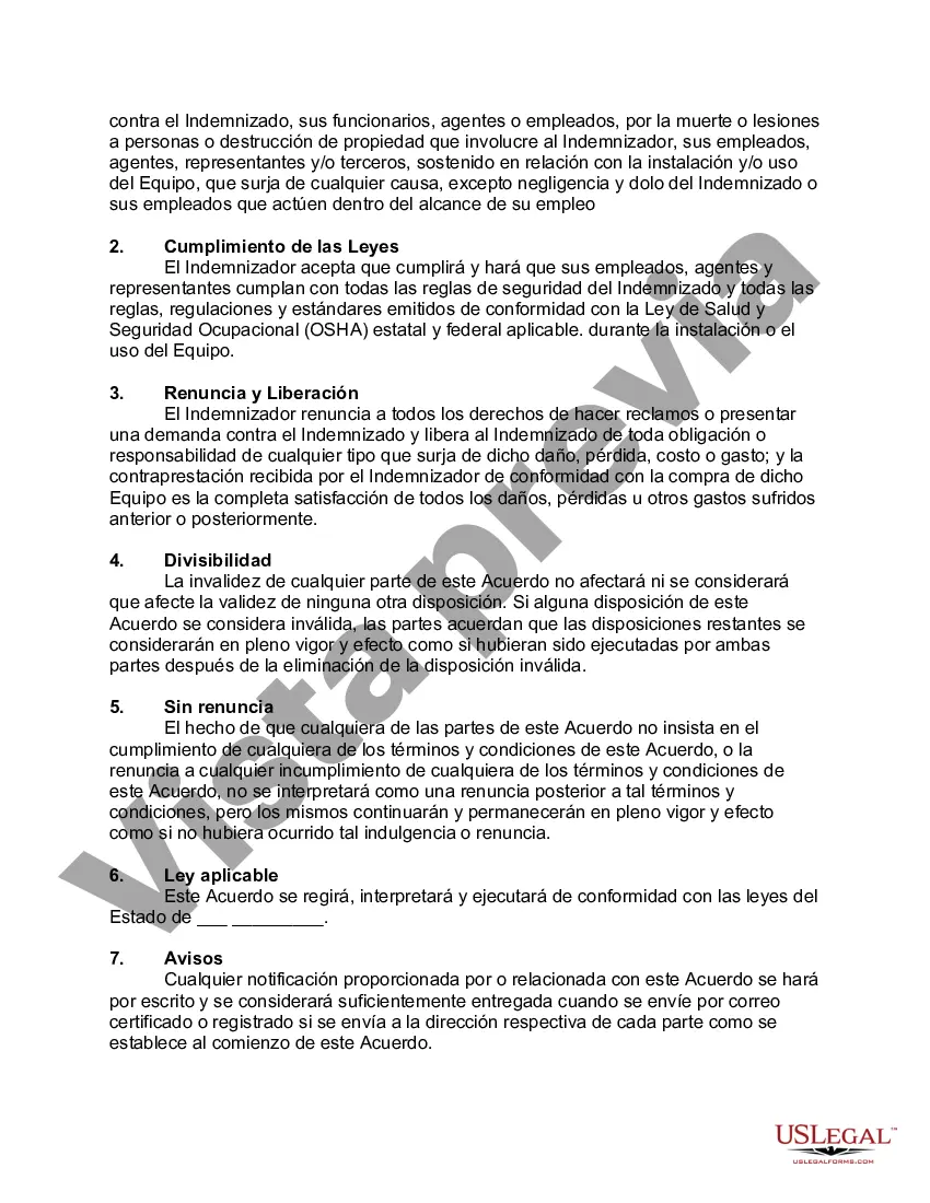 Preview Acuerdo de indemnización con respecto a la venta de equipos industriales especiales
