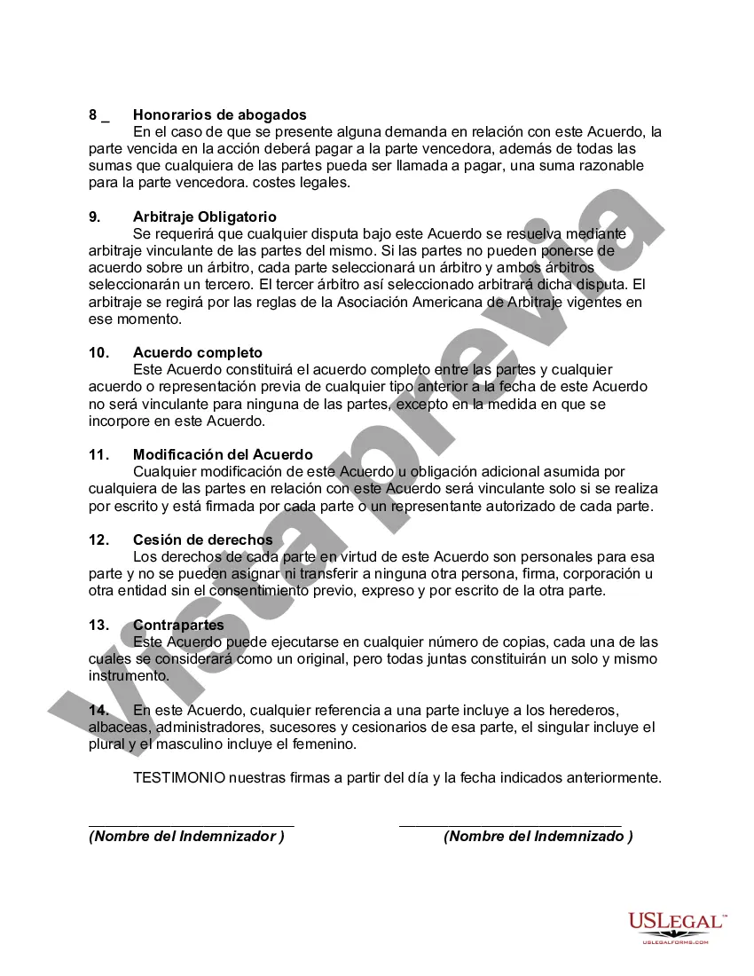 Preview Acuerdo de indemnización con respecto a la venta de equipos industriales especiales