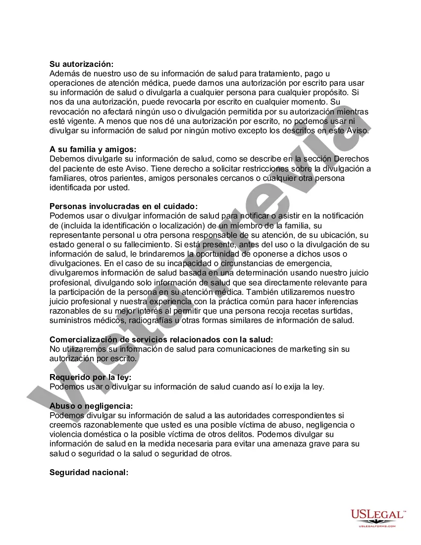 Preview Aviso de prácticas de privacidad conforme a HIPAA