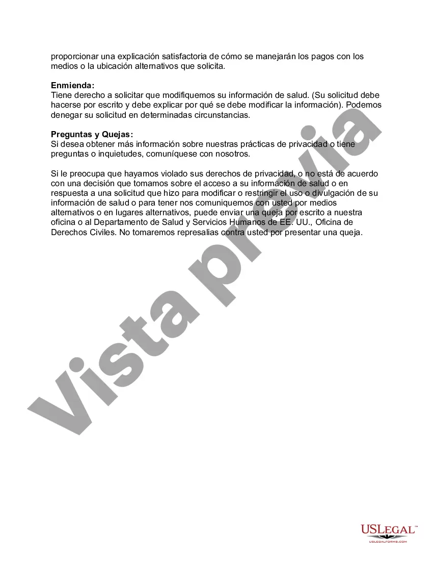 Preview Aviso de prácticas de privacidad conforme a HIPAA