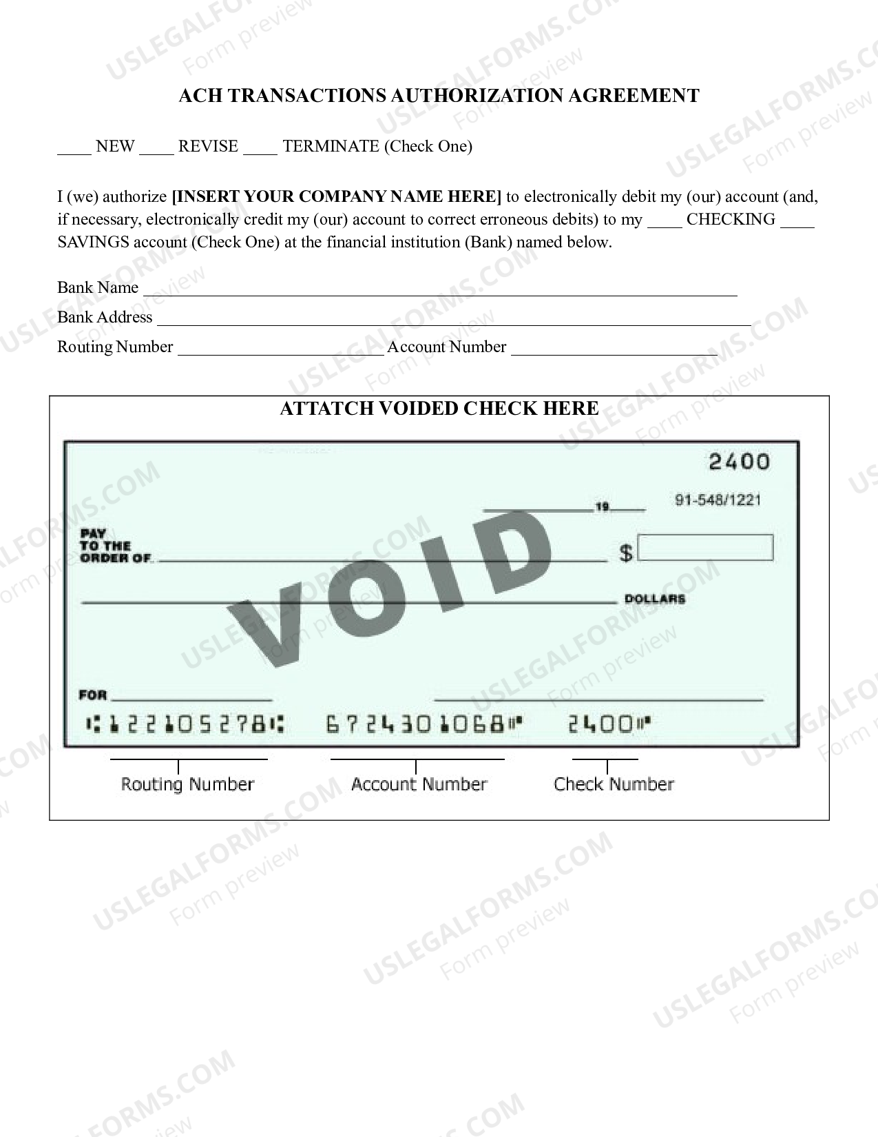 Ach Routing Form ACH Authorizatioin Form | US Legal Forms