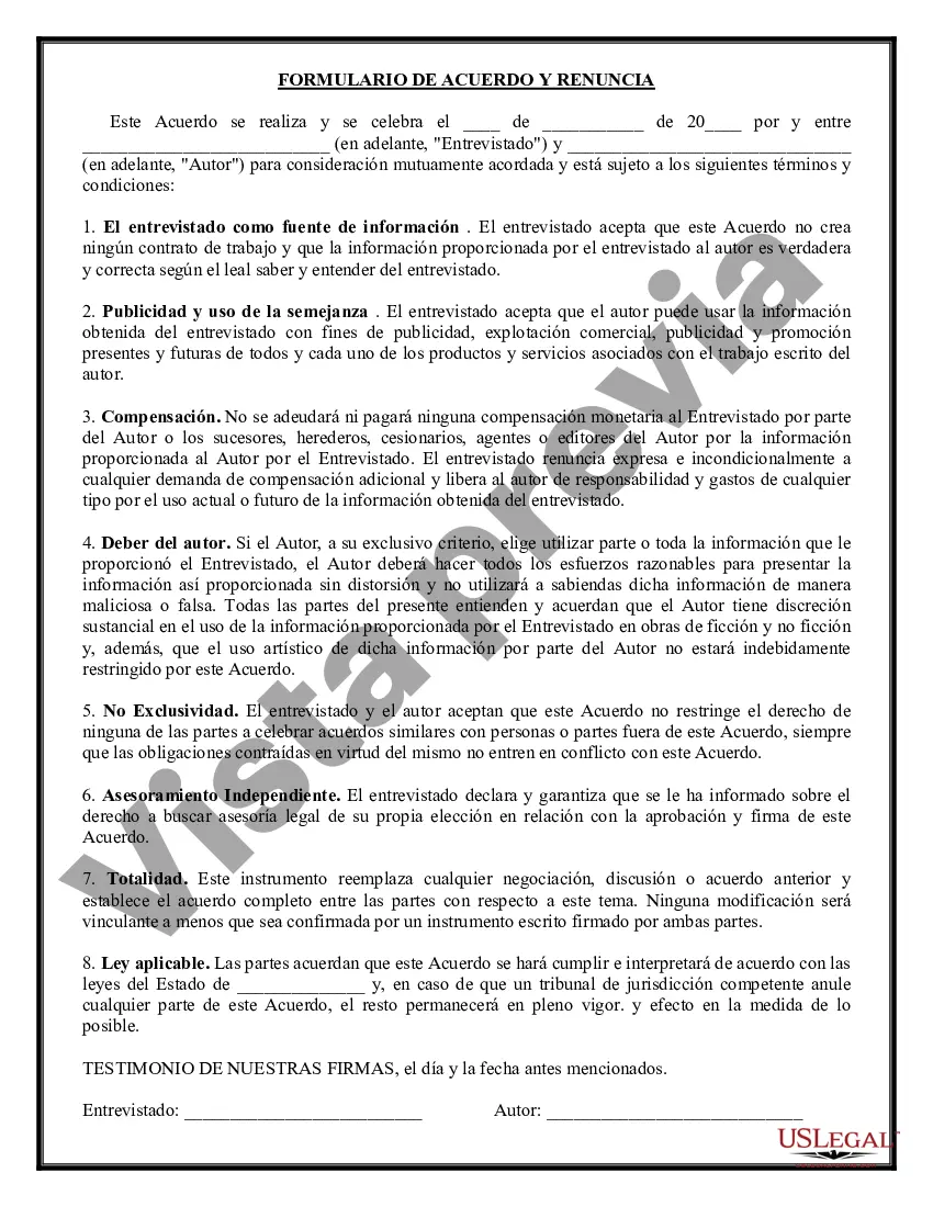 Preview Acuerdo y formulario de liberación - Escritor