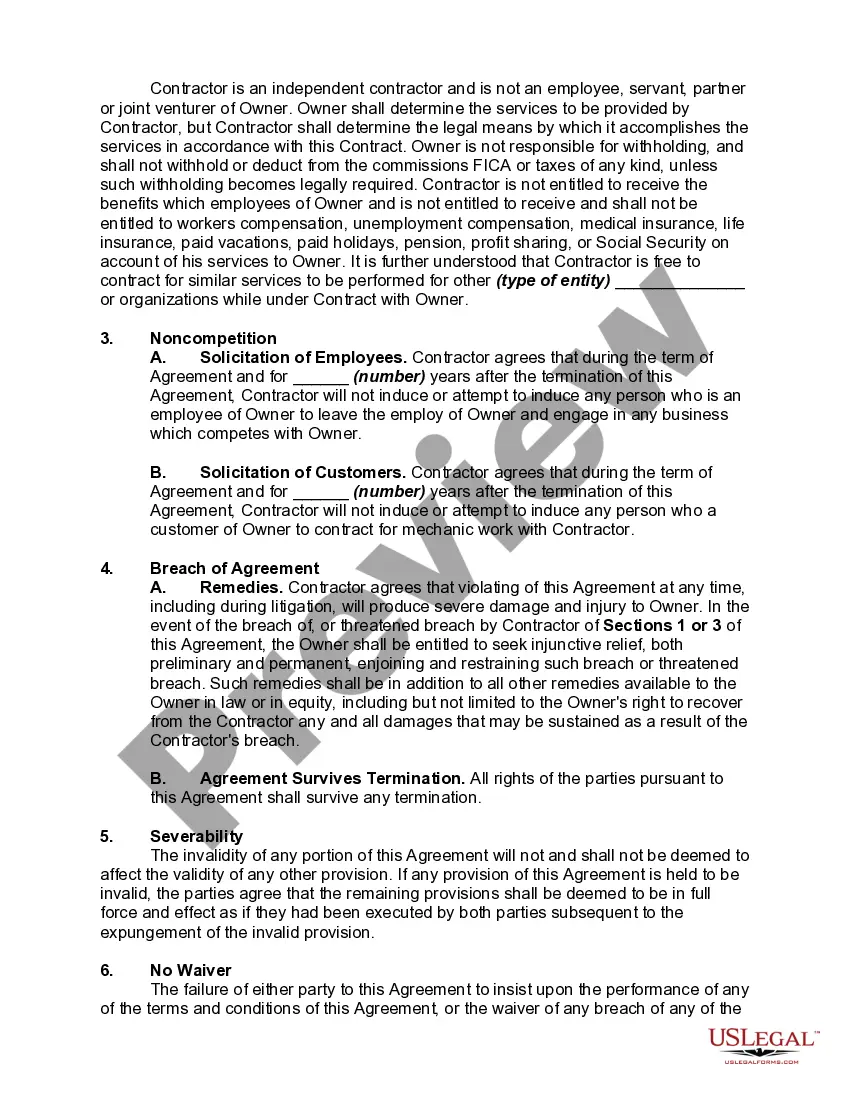 Preview Confidentiality and Noncompetition Agreement with Mechanic