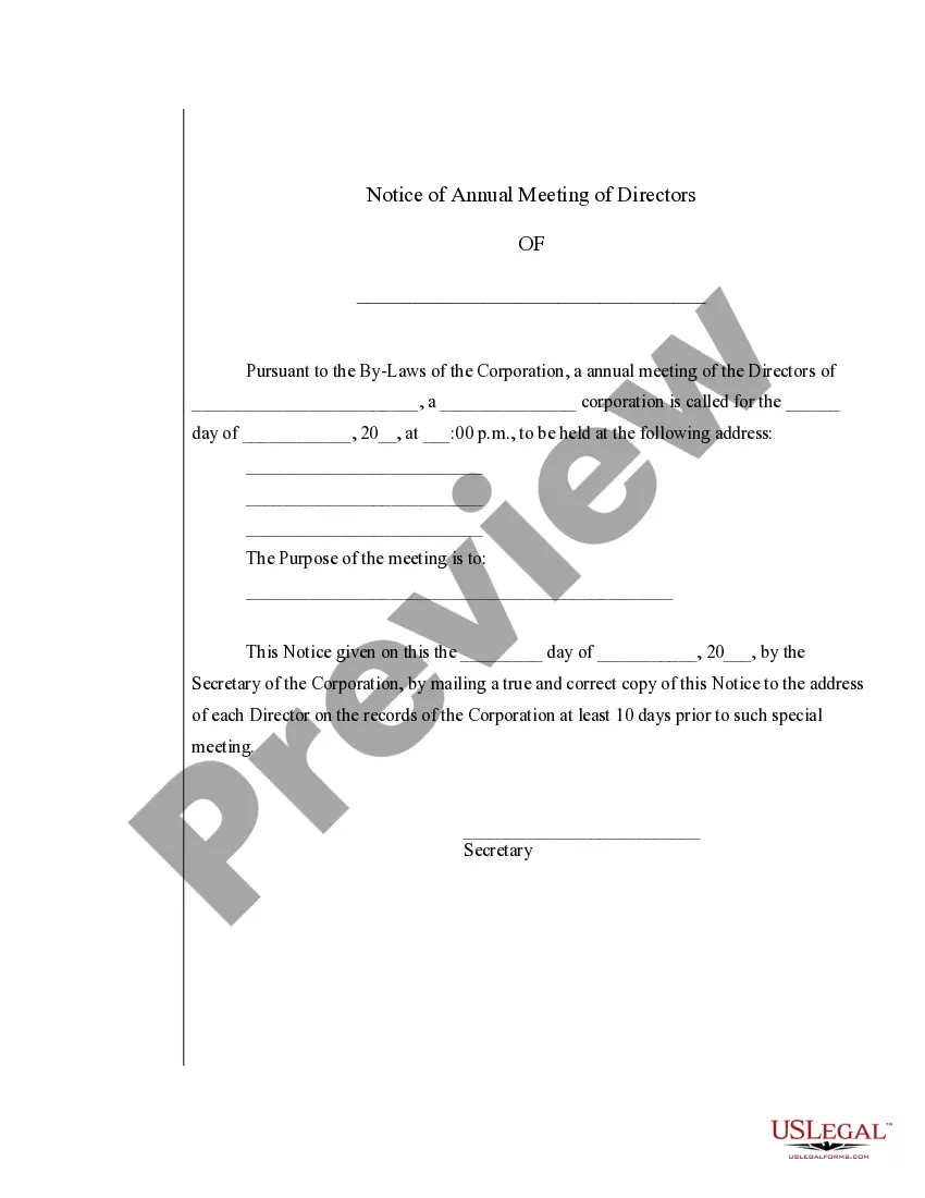 Get Notice of Special Meeting or Annual Meeting of Directors Preview Notice of Special Meeting or Annual Meeting of Directors