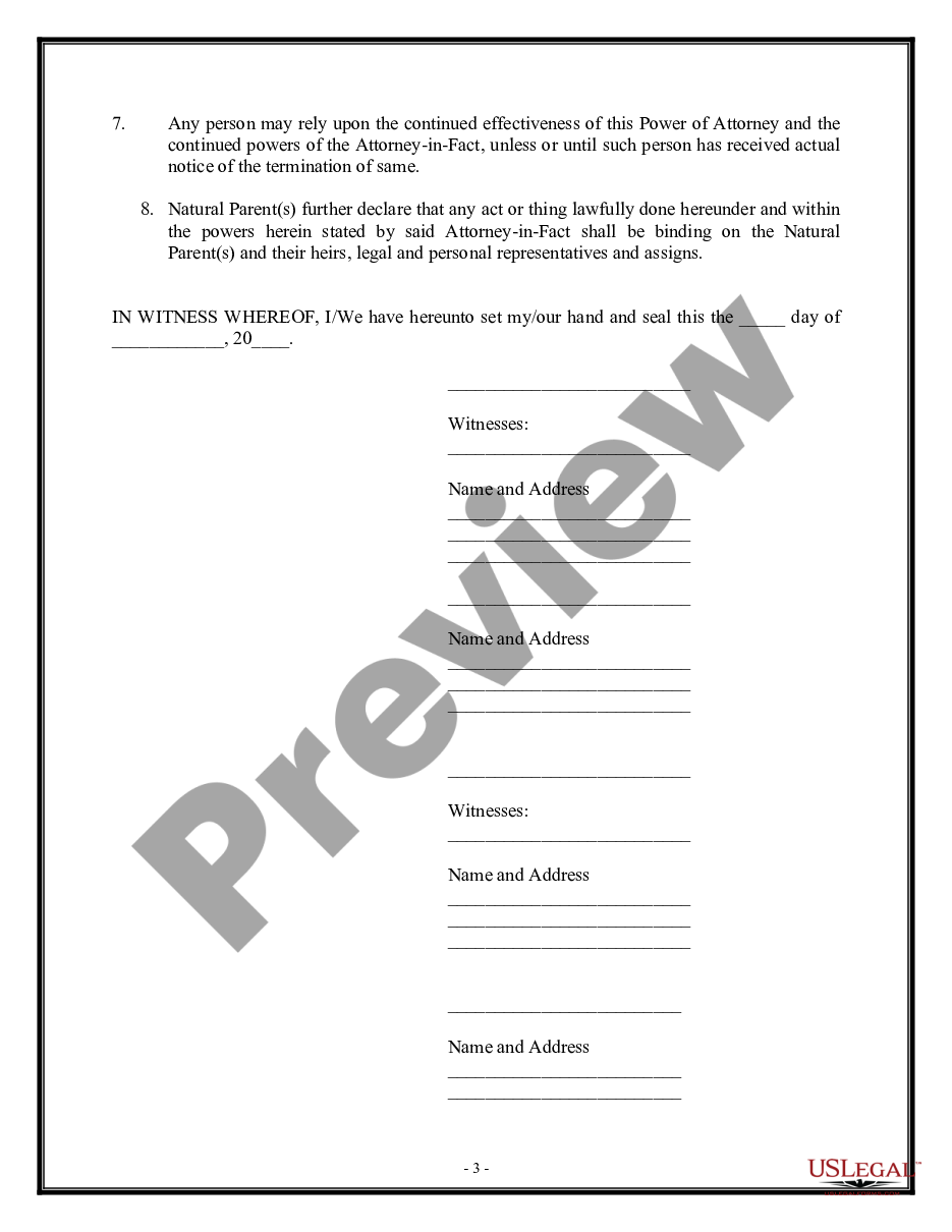 page 2 Power of Attorney for Care of Minor Child or Children preview