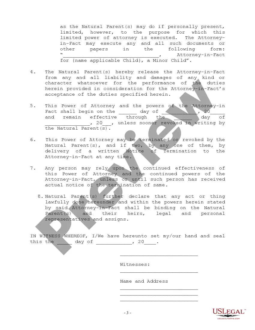 Get Power of Attorney for Care of Minor Child or Children Preview Power of Attorney for Care of Minor Child or Children