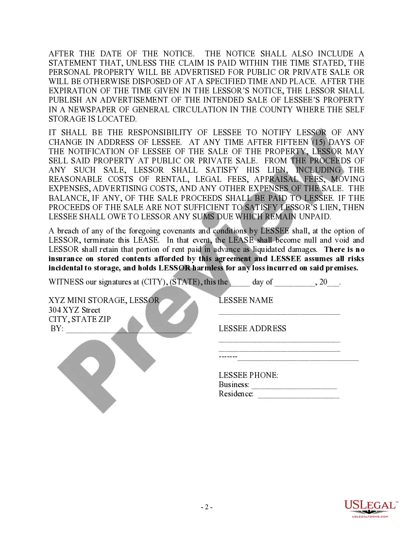 Get Lease Agreement for Mini-Storage Preview Lease Agreement for Mini-Storage
