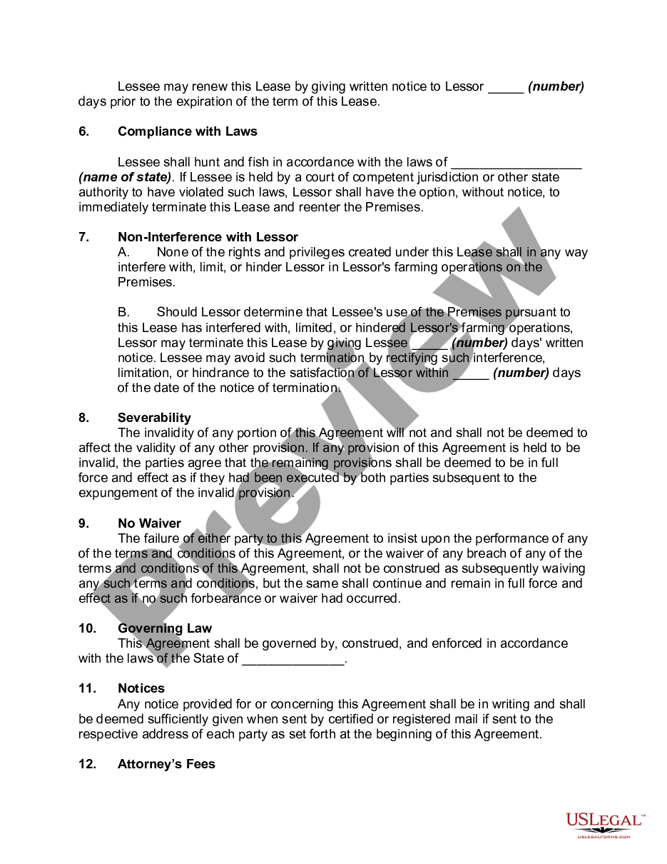 page 1 Hunting and Fishing Lease - Land or Property preview