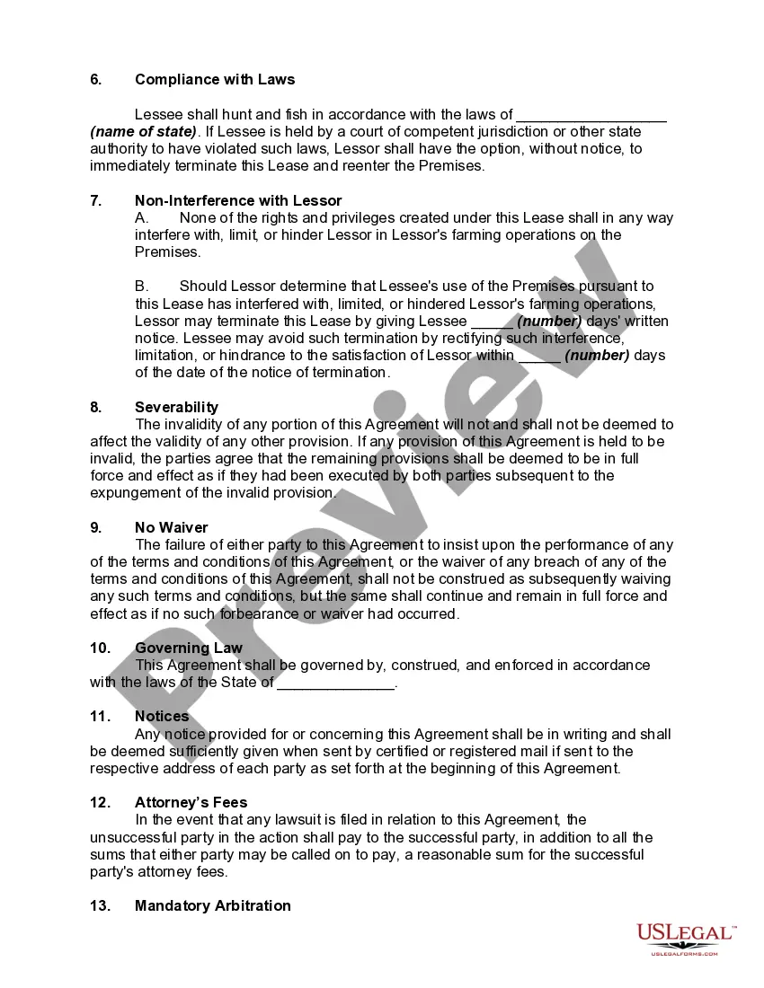 Get Hunting and Fishing Lease - Land or Property Preview Hunting and Fishing Lease - Land or Property