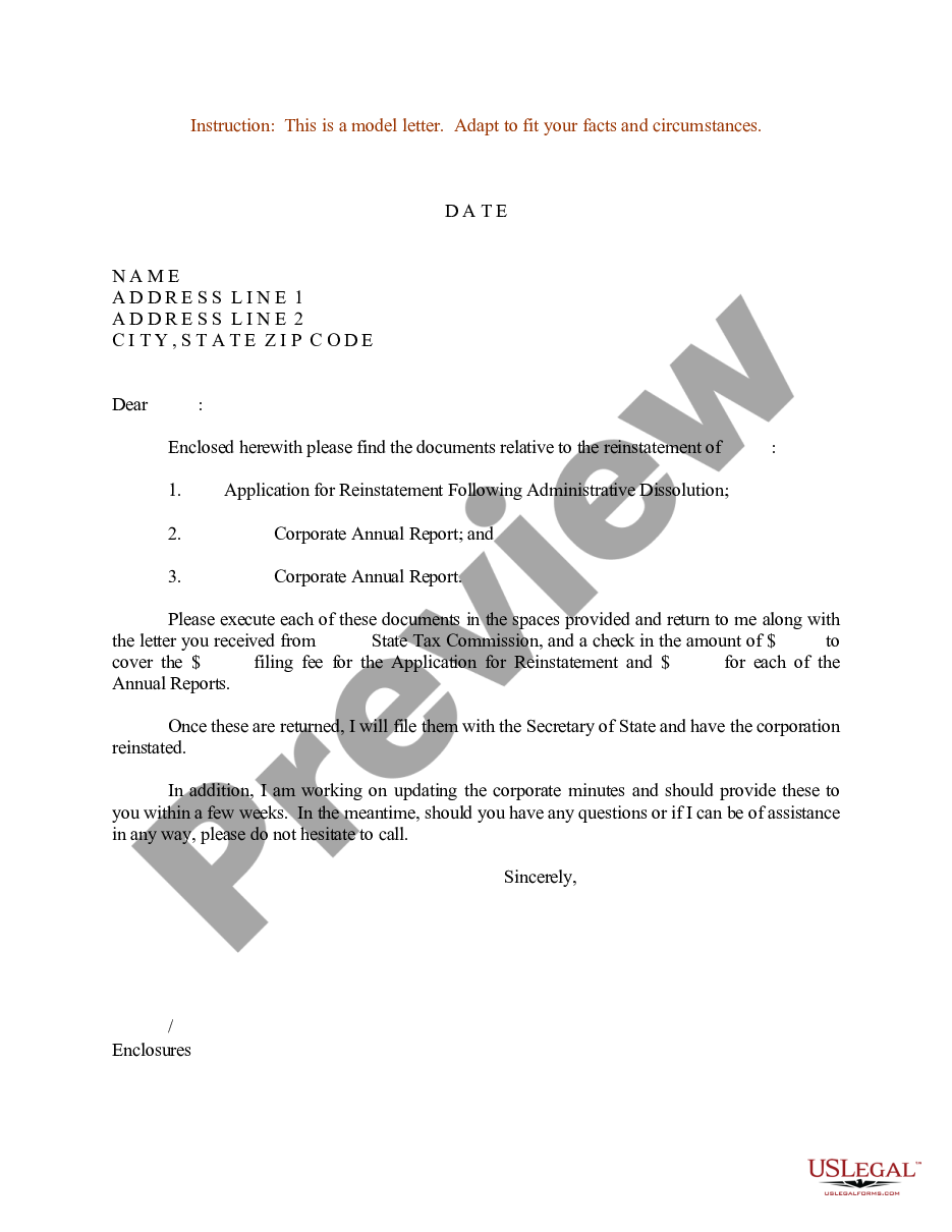 Bronx New York Sample Letter for Reinstatement of Corporation