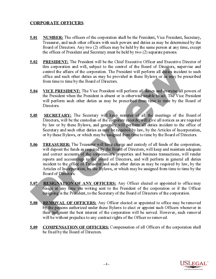 Preview Bylaws of a Nonprofit Organization - Multistate