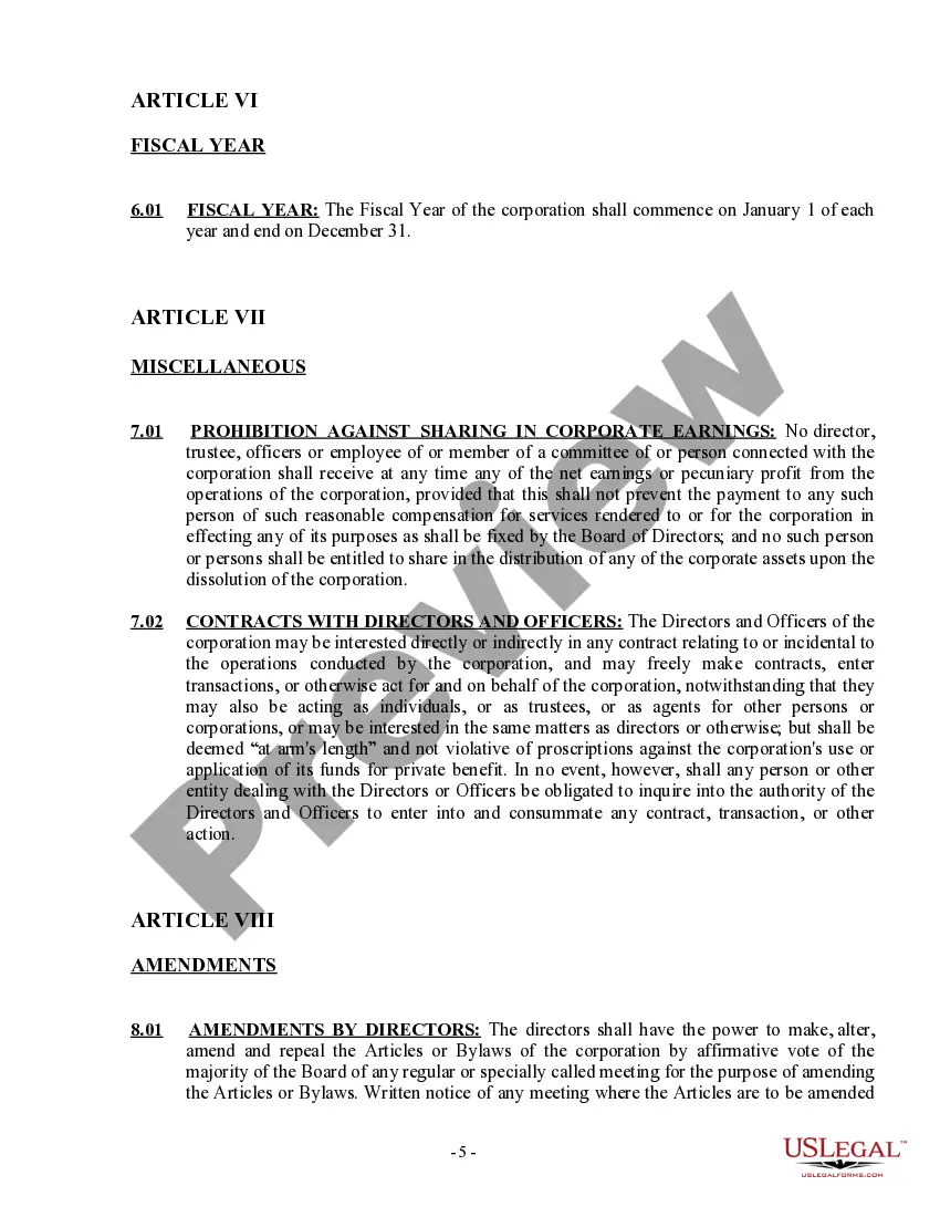 Preview Bylaws of a Nonprofit Organization - Multistate