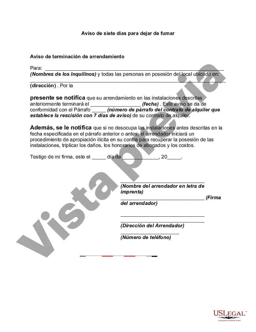 Preview Aviso de siete días para desalojar: desalojo o desalojo