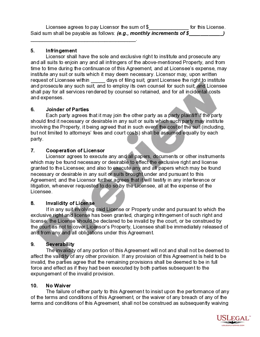 Preview Exclusive License Agreement - One Year