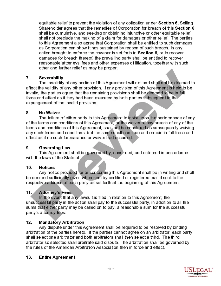 Preview Buy-Sell Agreement between Two Shareholders of Closely Held Corporation