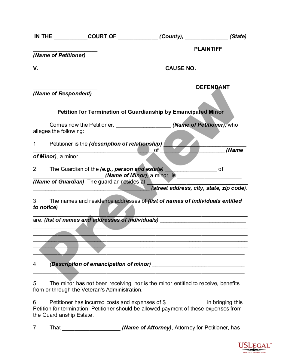 Petition For Termination Of Guardianship By Emancipated Minor 