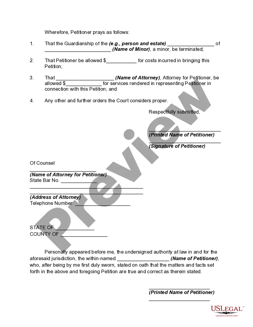 Get Petition for Termination of Guardianship by Emancipated Minor Preview Petition for Termination of Guardianship by Emancipated Minor