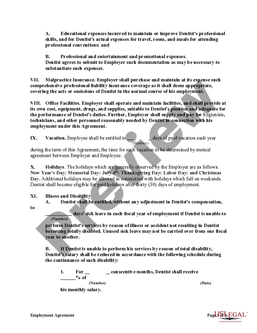Preview Employment Agreement between Dentist and PLLC with Covenant Not to Compete