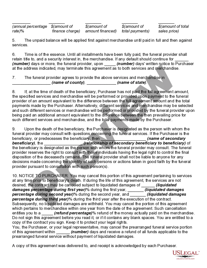 Get Prearranged Funeral Contract with Statutory Disclosures Preview Prearranged Funeral Contract with Statutory Disclosures