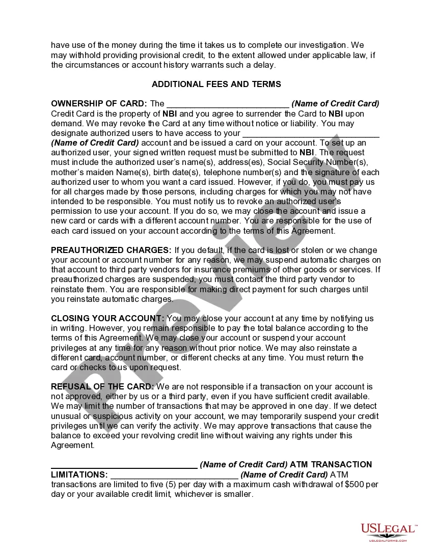 Get Credit Card Agreement and Disclosure Statement Preview Credit Card Agreement and Disclosure Statement