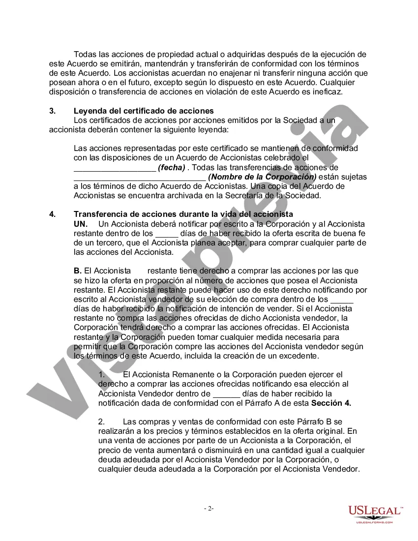 Preview Acuerdo de Accionistas entre Dos Accionistas de una Sociedad Anónima Cerrada con Disposiciones de Compra-Venta