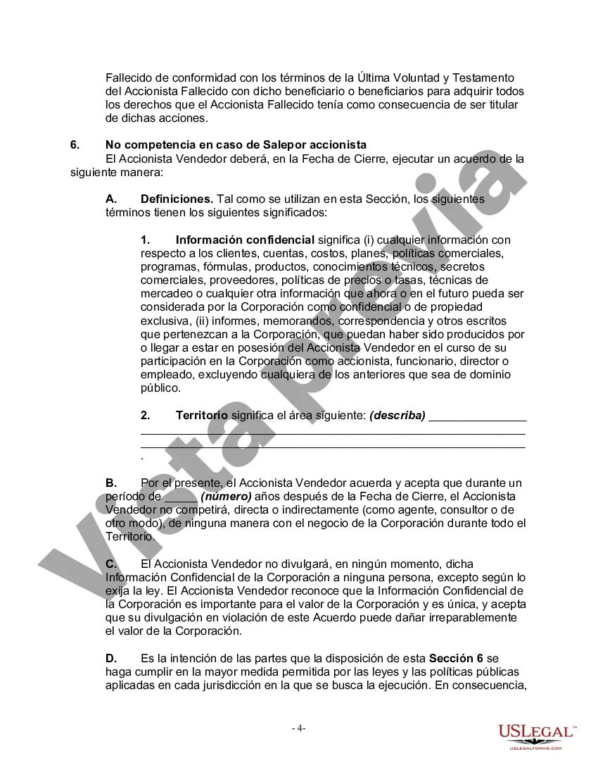 Preview Acuerdo de Accionistas entre Dos Accionistas de una Sociedad Anónima Cerrada con Disposiciones de Compra-Venta