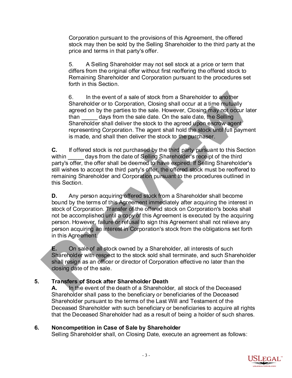 page 2 Shareholders' Agreement between Two Shareholders of Closely Held Corporation with Buy Sell Provisions preview